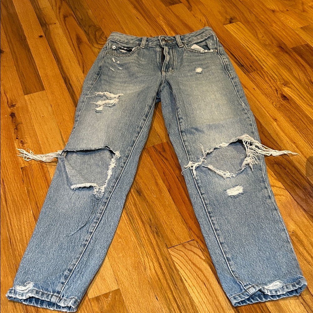 Garage Distressed Mom Blue Jeans